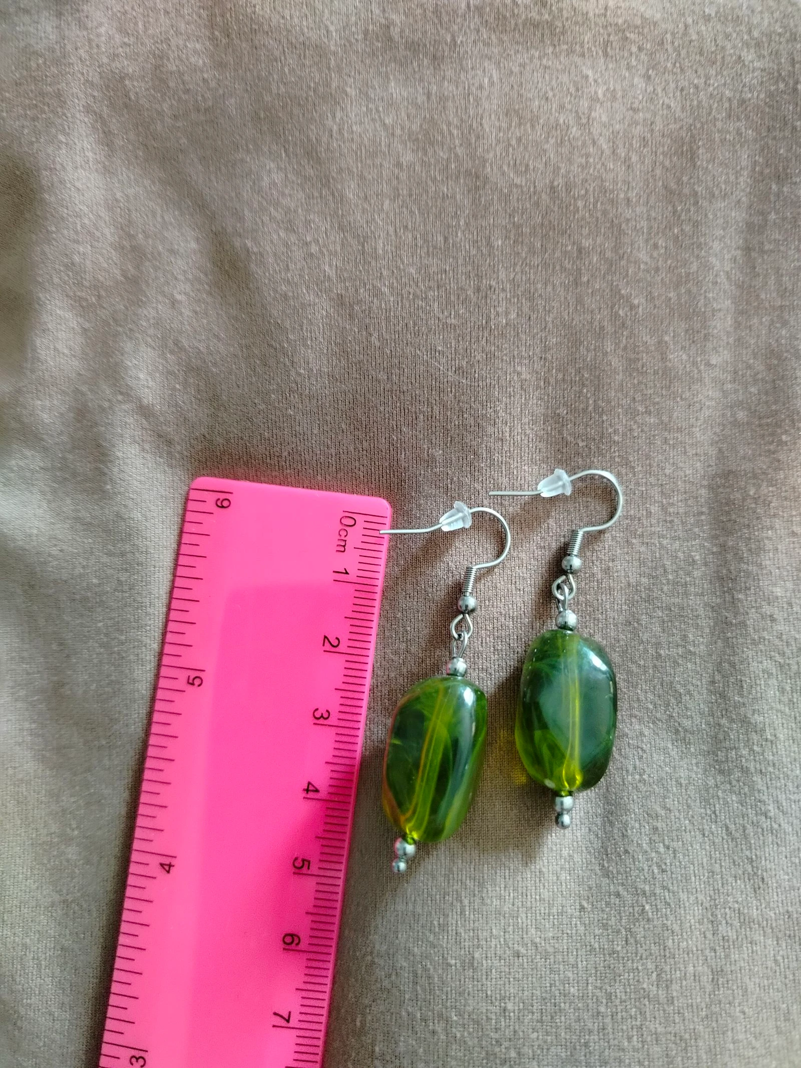 Olive green acrylic pearl stainless steel earrings – photo 4